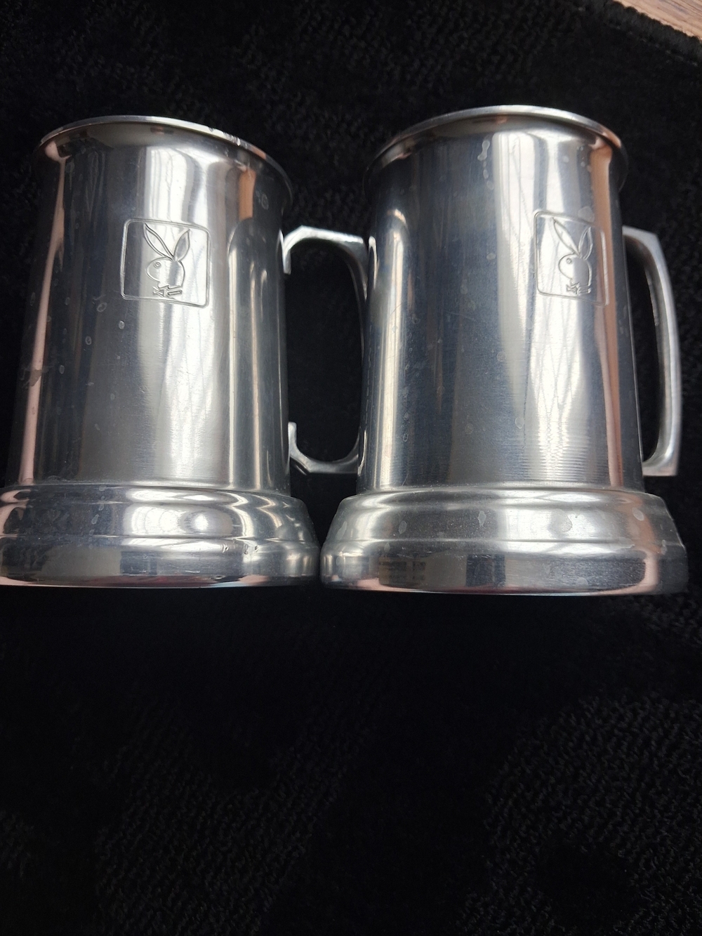 Pair of Stainless Steel Tankards w/ Playboy  Bunny Logo - Picture 2 of 8